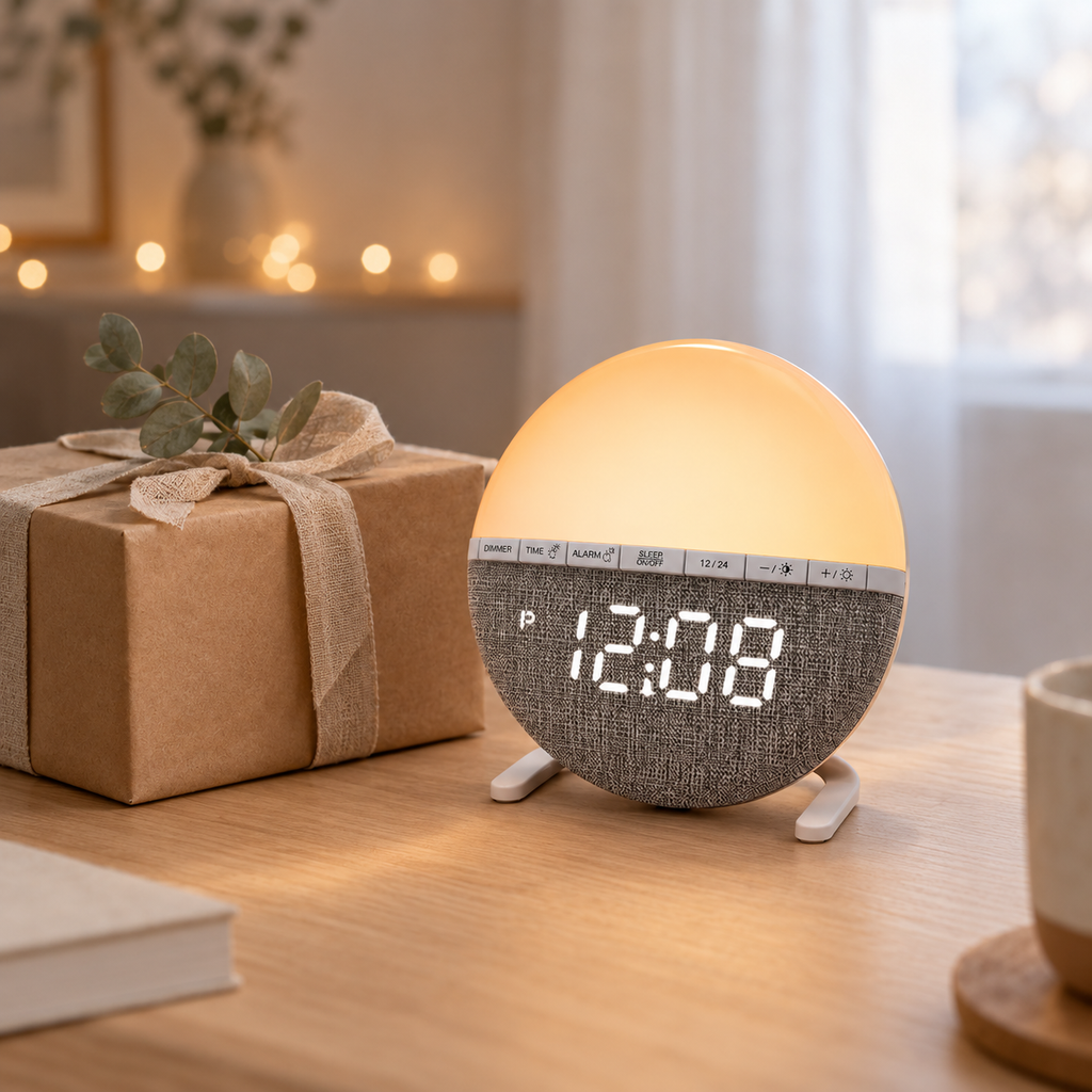 Hakumei allumé à côté d'un paquet cadeau en papier kraft noué d'un ruban de lin