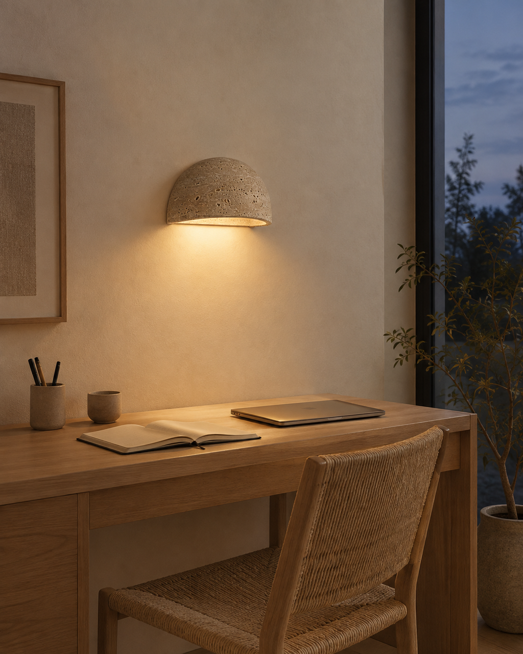 Ishi, applique demi-lune en travertin